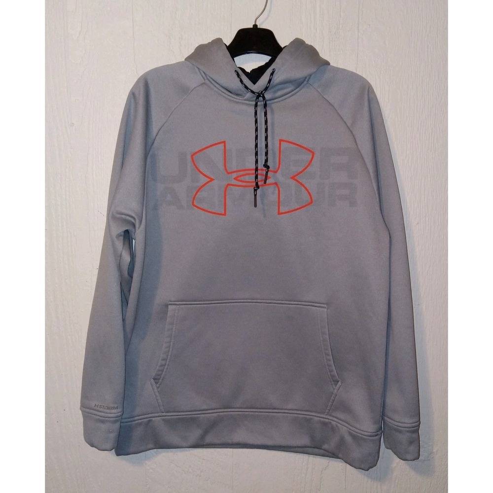 Under Armour Storm Hoodie Mens Medium Gray Orange Logo ColdGear Pullover